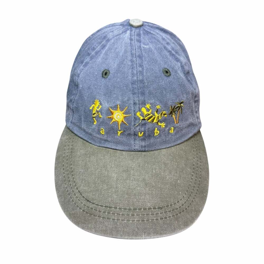 Aruba Souvenir Embroidered Vacation Washed Denim and Olive Dad Baseball Hat Cap